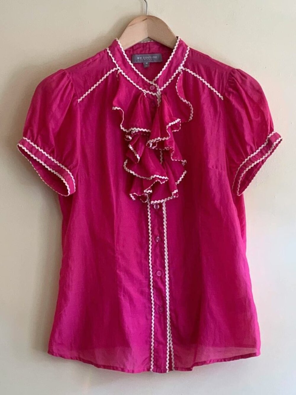MM Couture by Miss Me Pink Ruffle Front Shirt Womens Size Medium y2k